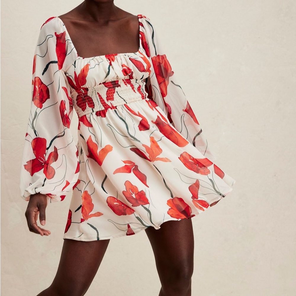 Hutch Bertie Mini Dress in Ivory Red Poppy